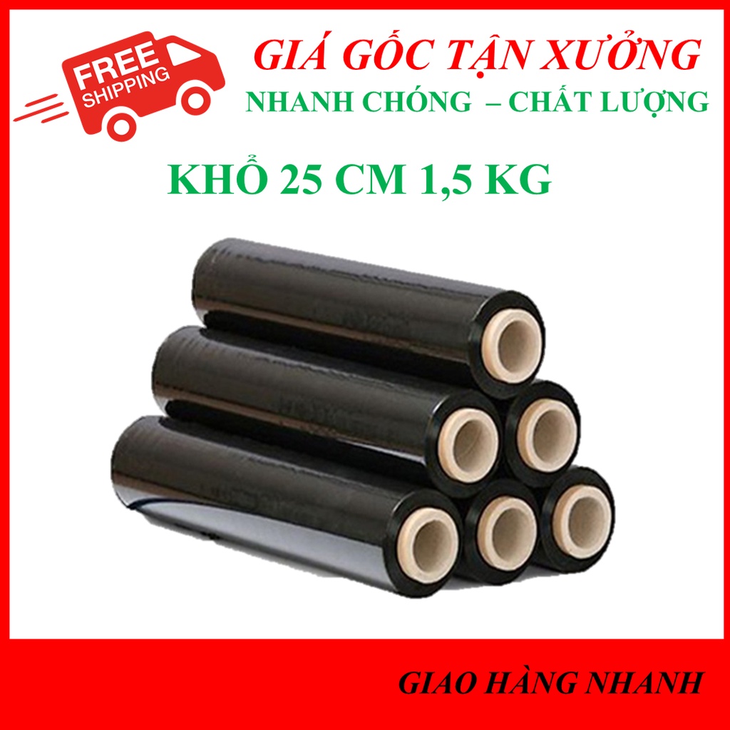 Màng PE ĐEN khổ 25cm 1.5kg, màng chít, màng co, nilong bọc, màng quấn bọc thực phẩm lõi nhỏ giá rẻ Hà Nội