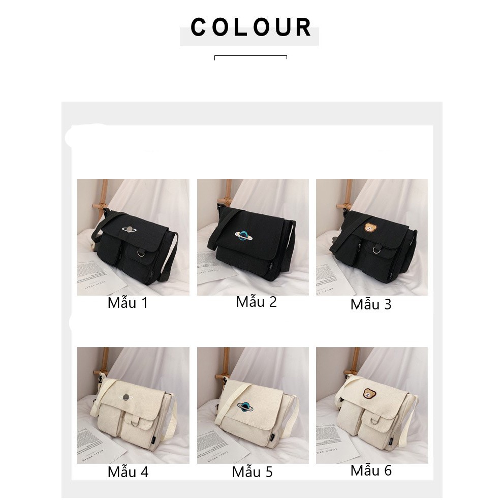 [SALE] Túi vải đeo chéo Ulzzang gấu nhiều ngăn vừa A4 T20 | BigBuy360 - bigbuy360.vn