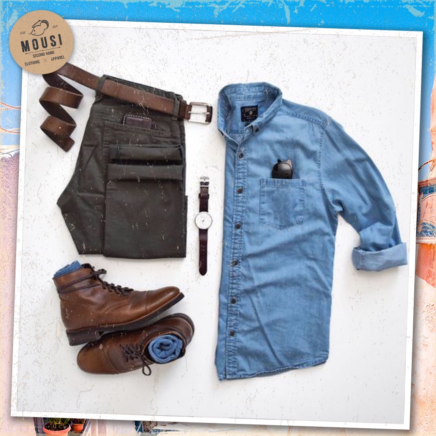 Áo sơ mi denim - jean secondhand (2hand)- [𝐅𝐑𝐄𝐄 𝐒𝐇𝐈𝐏] - vintage, cổ điển - (inbox để được tư vấn size) Mousi 2hand