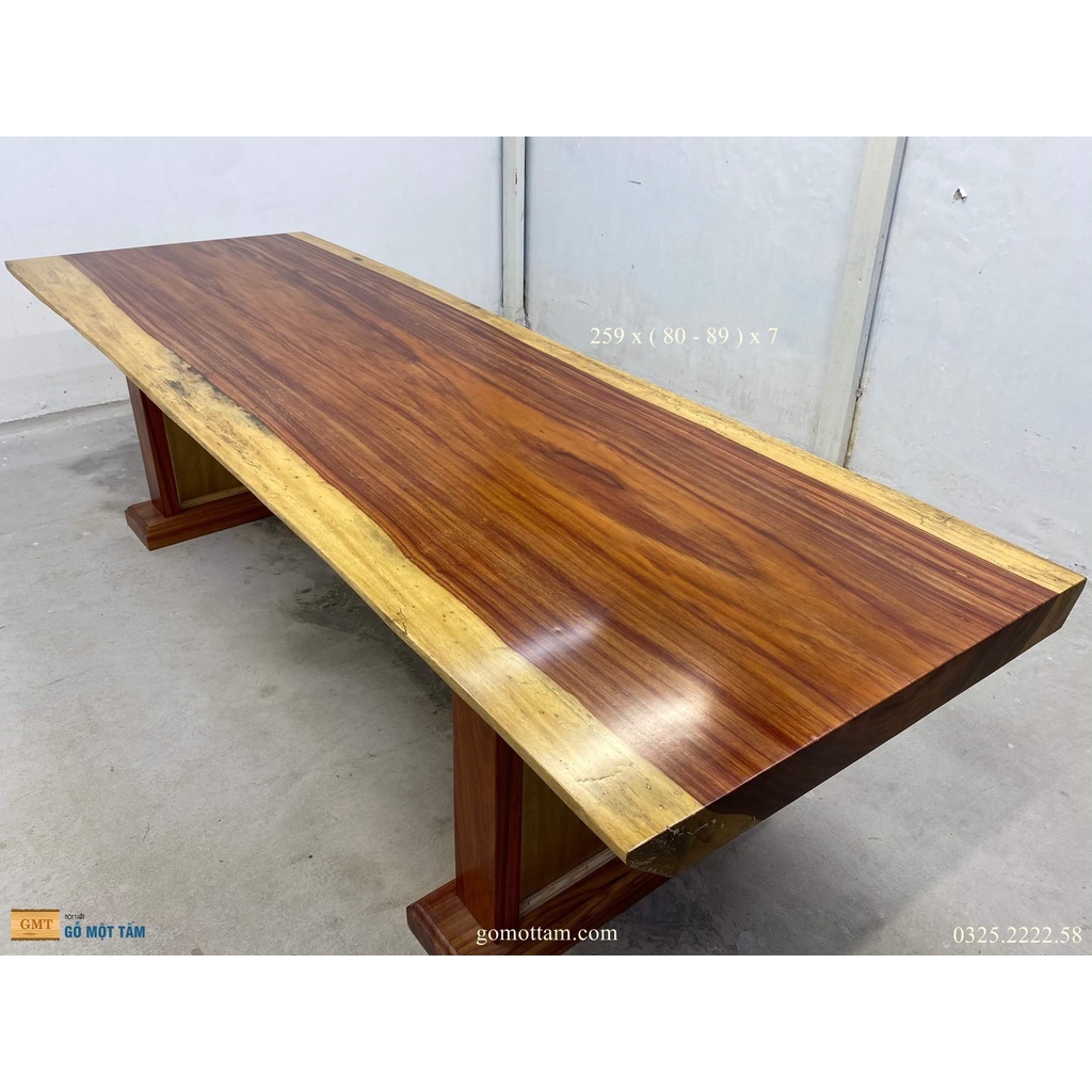 Mặt Bàn Gỗ Hương Đỏ, Bàn Gỗ Tự Nhiên, Bàn Làm Việc Gỗ Tự Nhiên, Bàn Ăn Gỗ Tự Nhiên Dài 2,59m Rộng 89cm Dày 7cm