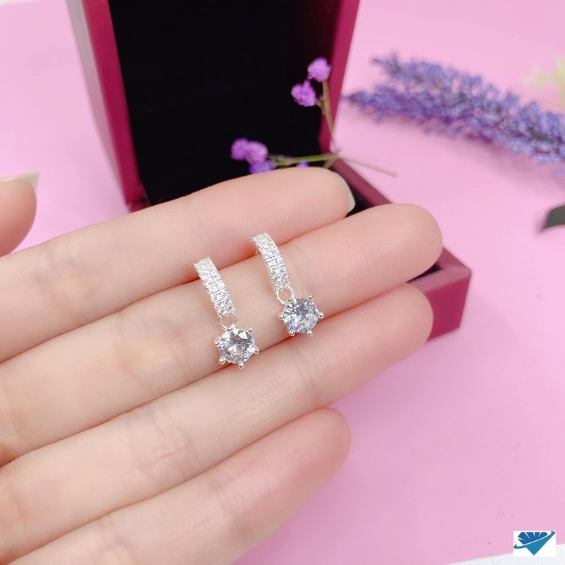 Bông tai nữ đá treo ổ đá sáng đẹp chuẩn bạc ta