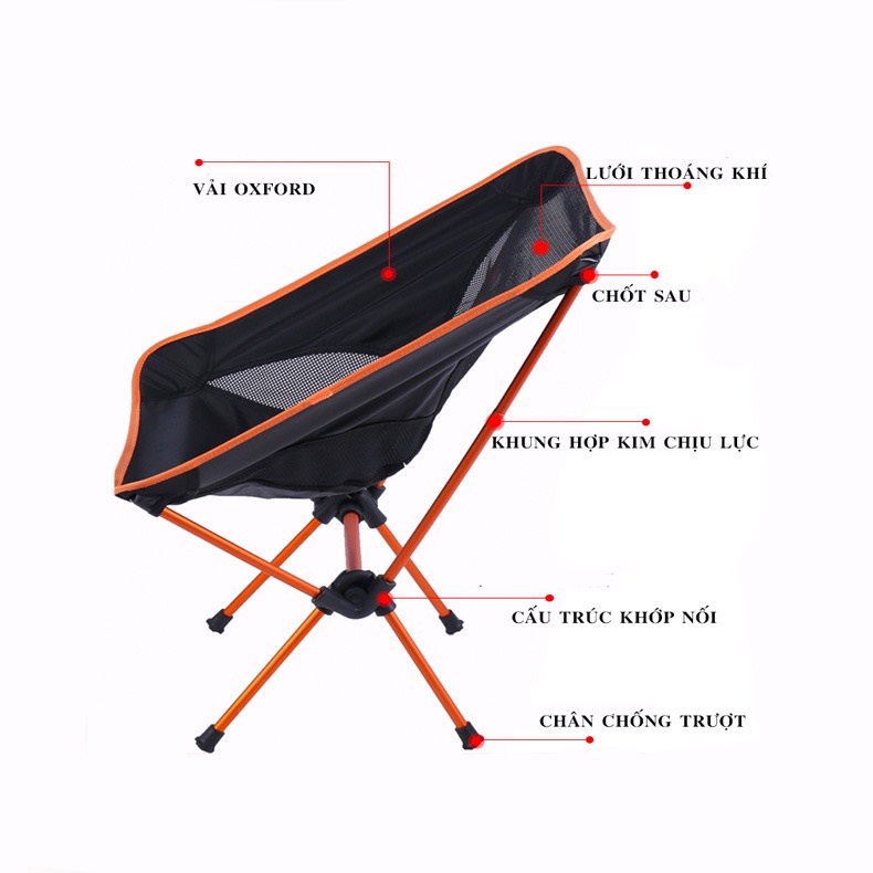 Ghế tựa gấp gọn du lịch, cắm trại, dã ngoại tiện lợi, nhỏ gọn, dễ tháp lắp