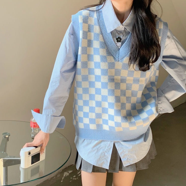 Áo len gile kẻ caro [SẴN ĐEN] | BigBuy360 - bigbuy360.vn