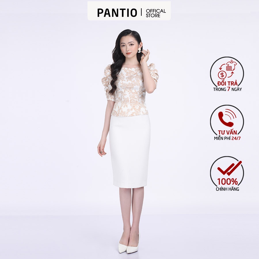 Áo sơ mi kiểu họa tiết hoa tay áo phồng cổ vuông dáng ôm FAS32676 - PANTIO