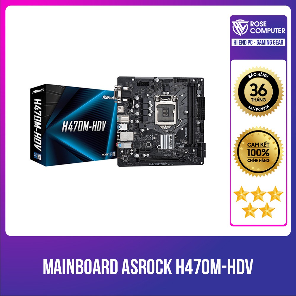 Mainboard ASROCK H470M-HDV (Intel H470, Socket 1200, m-ATX, 2 khe Ram DDR4), hàng chính hãng, giá tốt