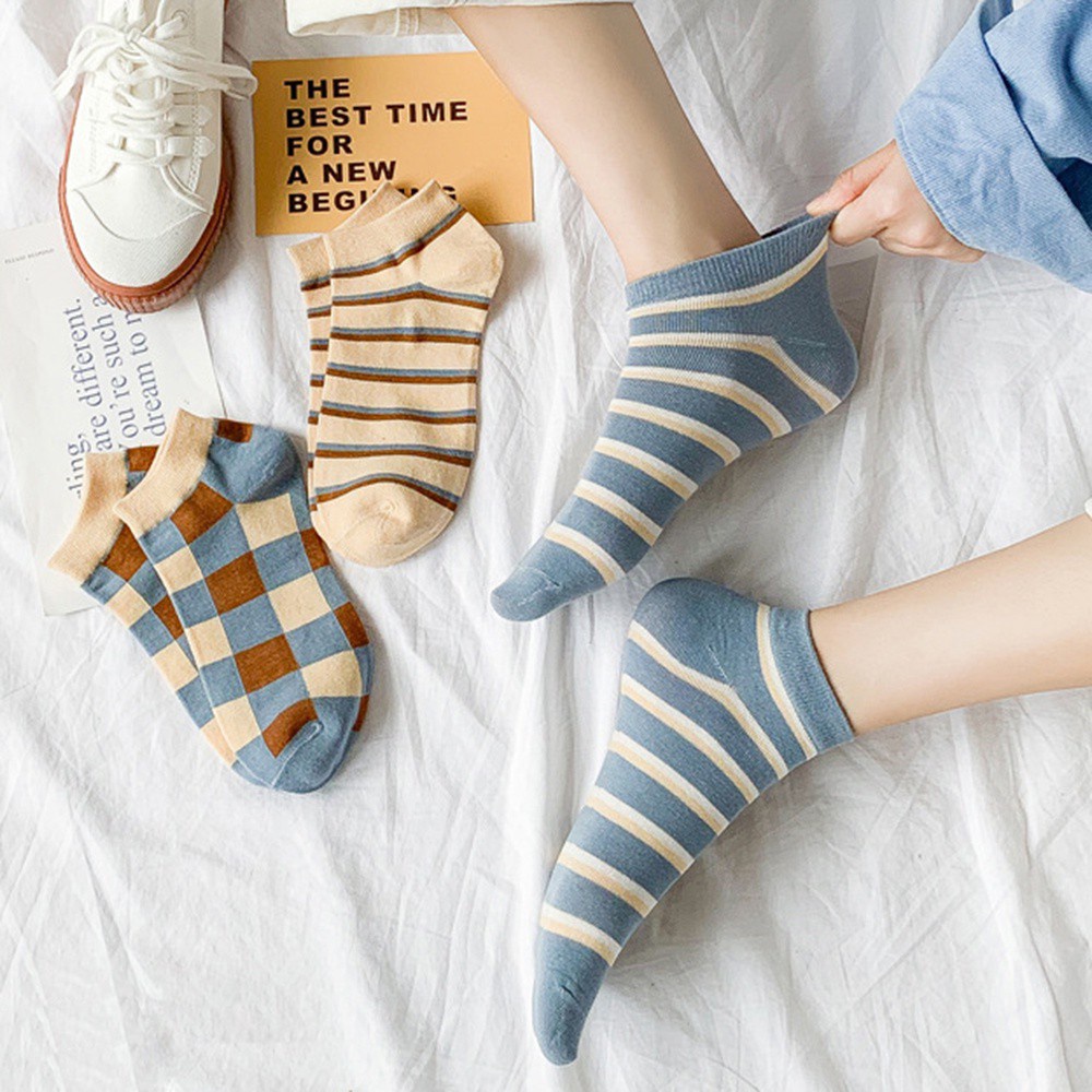 Vớ Cotton Ngắn In Họa Tiết Kẻ Sọc Màu Sắc Cổ Điển Thanh Lịch Cho Nữ