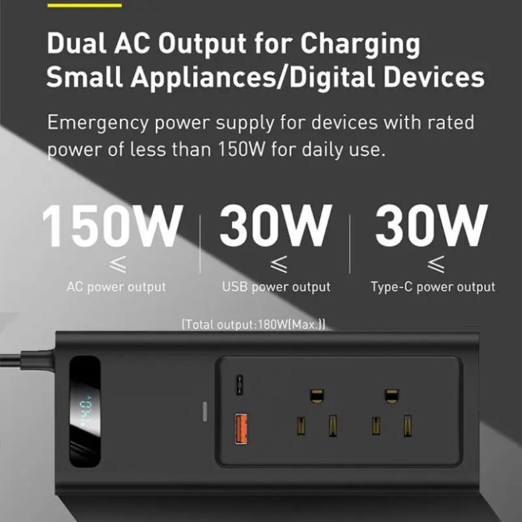 Bộ trạm sạc Baseus cho ô tô,chuyển đổi nguồn điện từ 12V lên 110V,công suất 150W, sạc nhanh cho điện thoại,laptop..