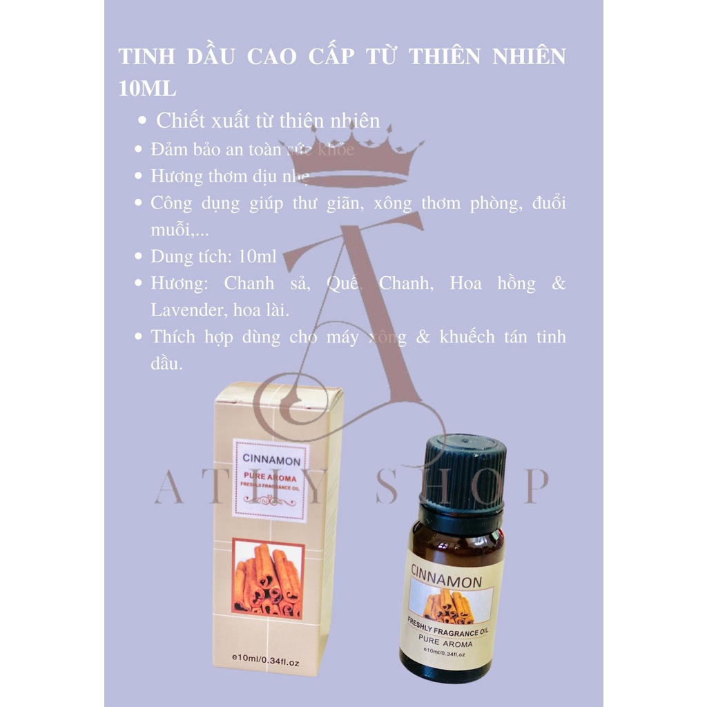 LỌ TINH DẦU THIÊN NHIÊN 10ML HƯƠNG CHANH SẢ LAVENDER HOA HỒNG QUẾ, dùng cho máy xông khuếch tán, thơm phòng aroma oil