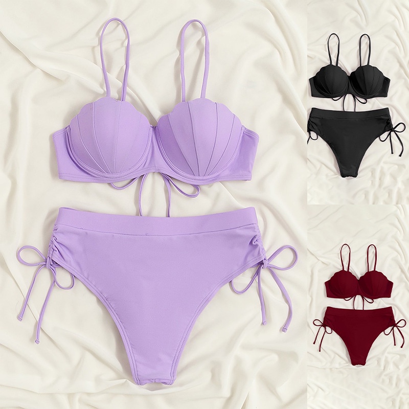 Mới Bộ Đồ Bơi Hai Mảnh Màu Trơn Kiểu Nàng Tiên Cá Quyến Rũ