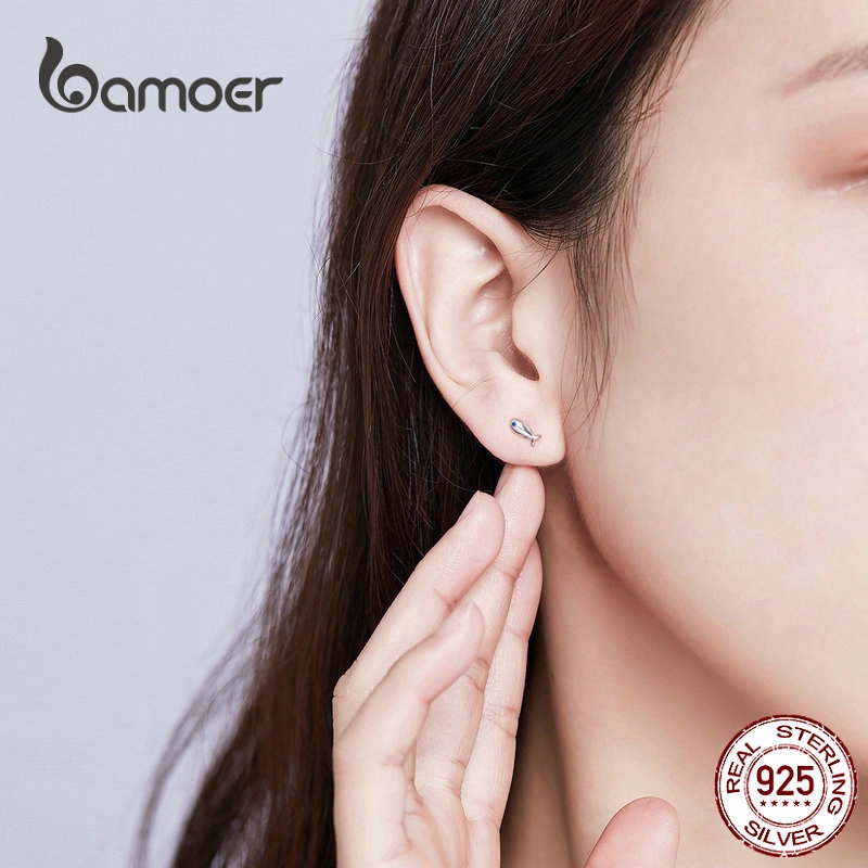 BAMOER Bông Tai BạC Hình Mèo Và Cá Đáng Yêu