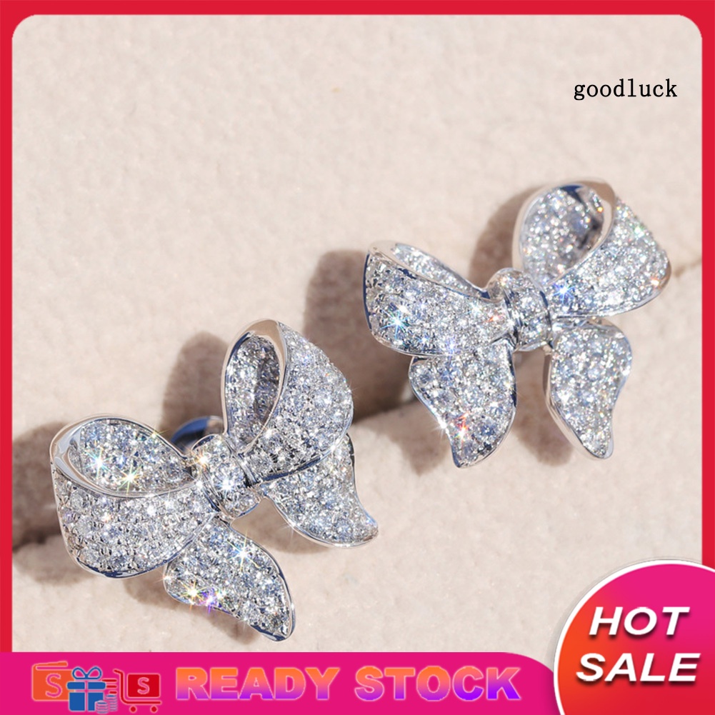 Bông Tai Hình Nơ Đính Đá Zircon Thời Trang Cho Nữ
