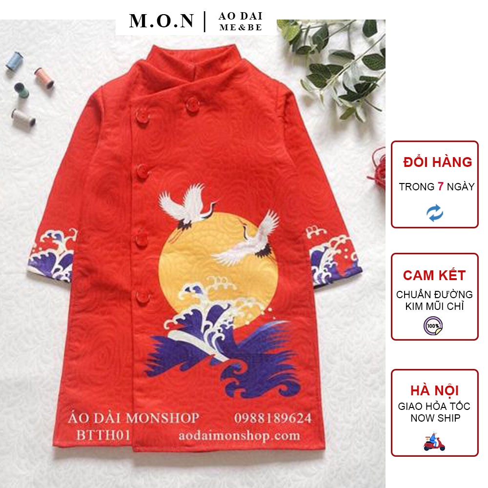 Áo Dài Cho Bé Trai Thiên Hạc Gấm Hoa Cao Cấp - Màu Đỏ