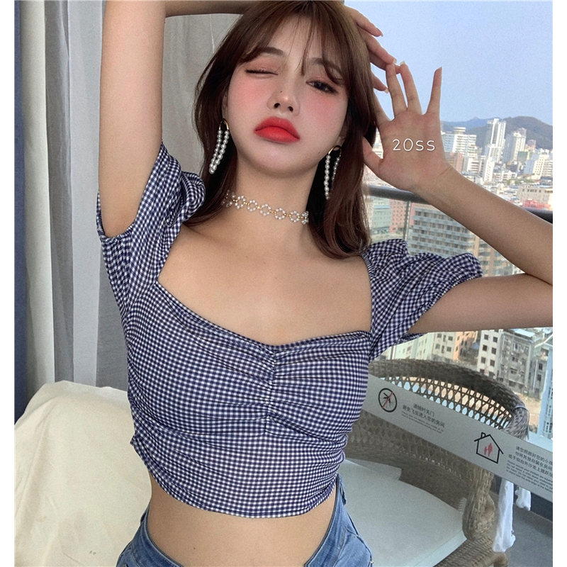 Áo sơ mi ngắn tay kẻ ca rô ca rô quyến rũ cho nữ