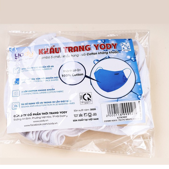 COMBO 5 Khẩu trang YODY Vải Kháng Khuẩn 2 lớp Tiêu Chuẩn | BigBuy360 - bigbuy360.vn