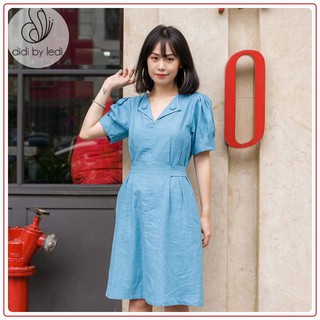 Đầm công sở, đầm tay phồng DIDI BY LEDI dáng suôn công sở, thắt nơ eo vải Linen size S M D833