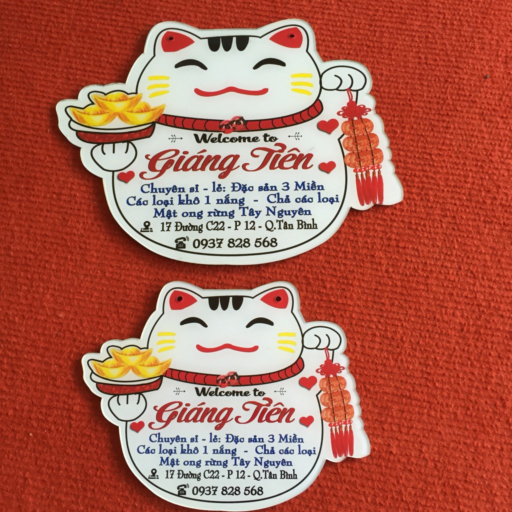 Biển hiệu Mèo thần tài treo shop - in thương hiệu shop theo yêu cầu - Free thiết kế