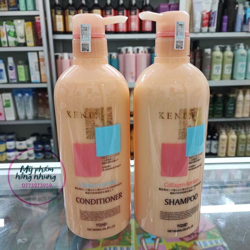 Dầu Gội Cặp Dưỡng sinh Cao cấp KENDY Collagen Keratin Shampoo 800ml, Bộ Gội Xả Chống Lão Hoá Da Đầu - Phục Hồi Tái Tạo