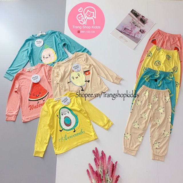 💕SALE 💕 Bộ Minkymom Thun Lạnh Dài Tay Hình Hoa Quả Dễ Thương Cho Bé Trai Gái