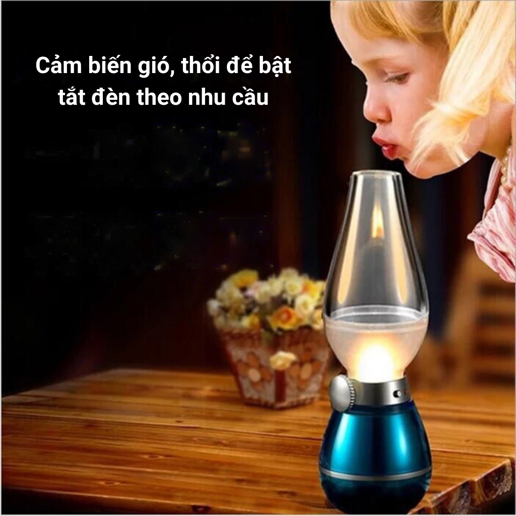 Đèn thờ cảm ứng, thổi để bật tắt tùy ý, có núm vặn điều chỉnh độ sáng, tích điện, tặng kèm sạc USB