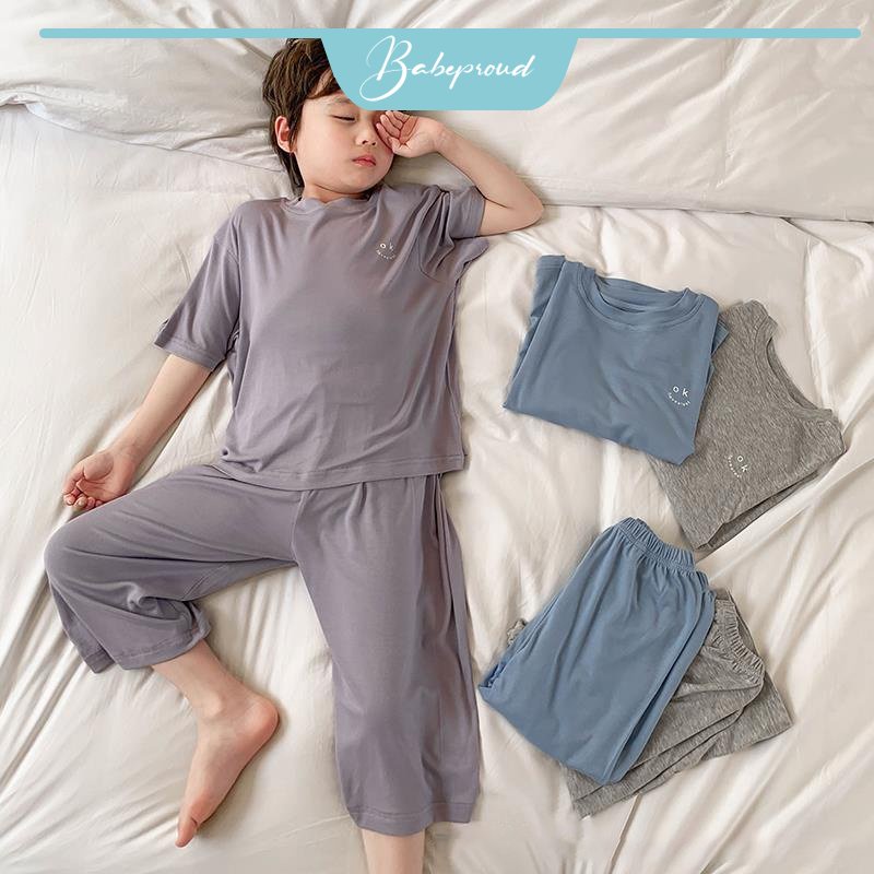 BABEPROUD Set đồ ngủ áo thun tay ngắn và quần dài xinh xắn dành cho bé trai 3-9 tuổi