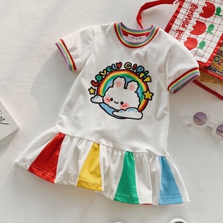 Váy polo bé gái hình thỏ vạt cầu vồng size từ 2 - 8 tuổi MINTSCLOSET Mint's Closet - v579