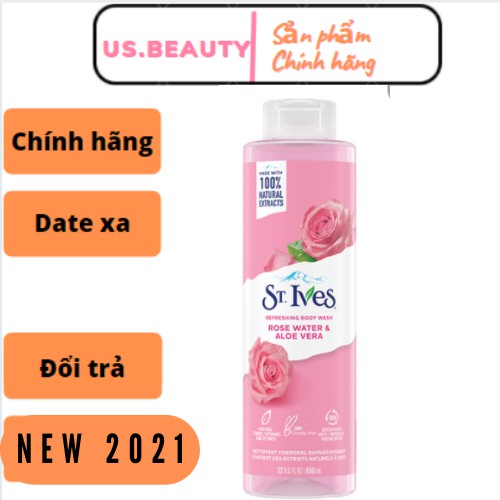 Sữa tắm dưỡng da, dưỡng ẩm tự nhiên St. Ives hương hoa hồng 650ml