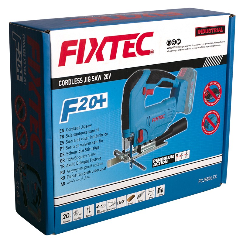 Thân máy cưa lọng cưa sọc dùng pin 20V FIXTEC FCJS80LFX, tốc độ 0- 3000SPM, khả năng cắt gỗ 80mm, thép 6mm