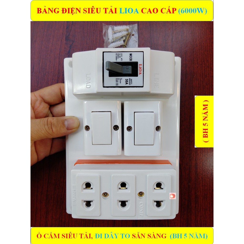 Táp lô, Bảng điện chịu tải cao 6000W LIOA +  + Ổ cắm LÕI SỨ chịu tải 6000W có lò xo đàn hồi