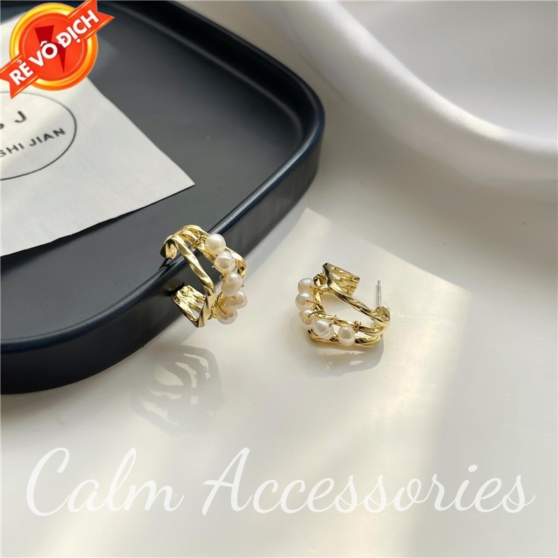 Khuyên tai nữ Calm Accessories_ Khuyên tai hình vuông đính ngọc sành điệu