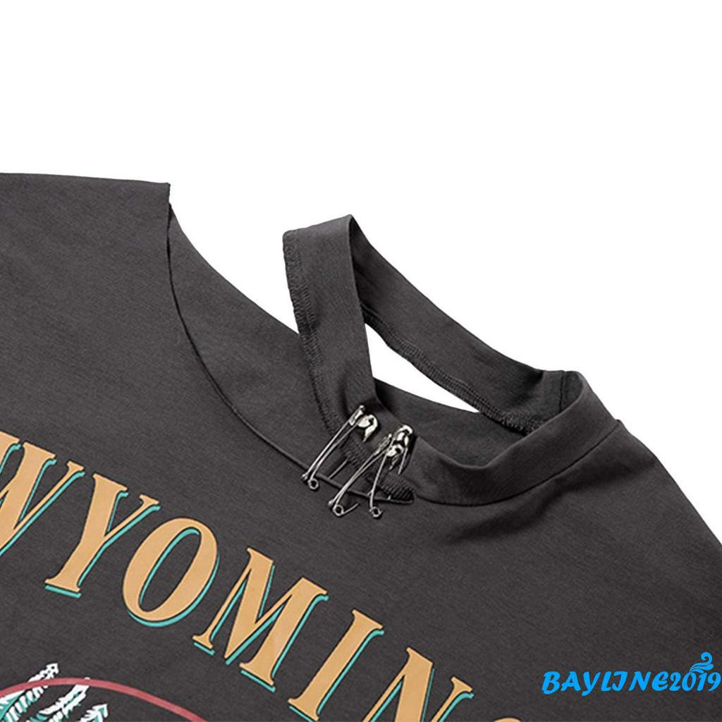 Áo Thun Lửng Ngắn Tay In Chữ Thời Trang Cho Nữ