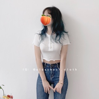 Croptop tăm cổ tròn