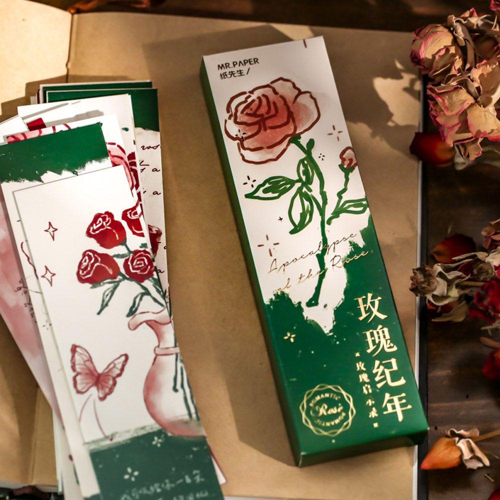 PISTA Hộp 30 Thẻ Giấy Đánh Dấu Trang Sách Hình Hoa Hồng Phong Cách Retro