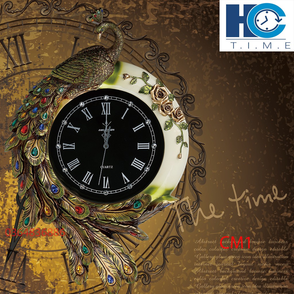 Đồng hồ treo tường trang trí Khổng Tước cao cấp decor CM1 kích thước 80x60 cm