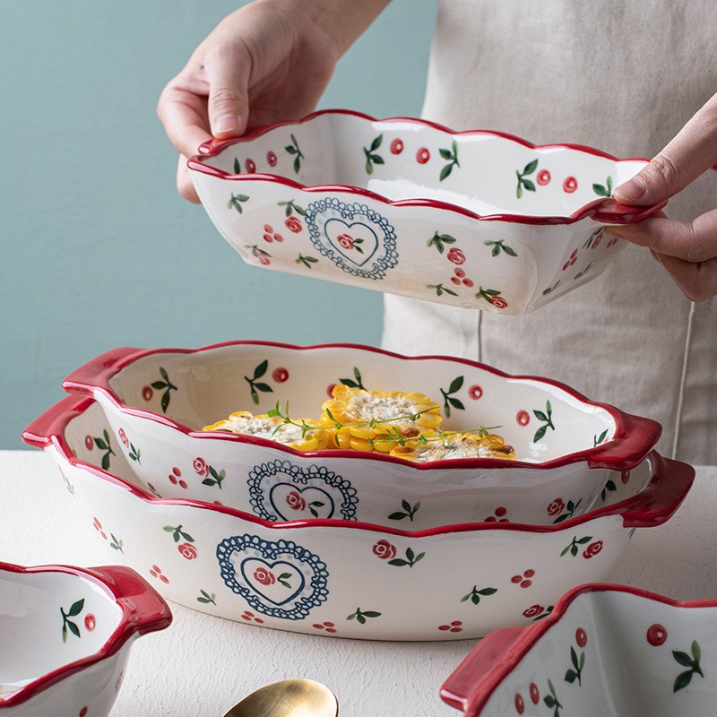 Bát tô khay oval cherry miệng hoa có sẵn xinh xắn decor