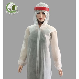 Bộ quần áo bảo hộ phòng dịch màu trắng kèm mặt nạ kính màu đỏ