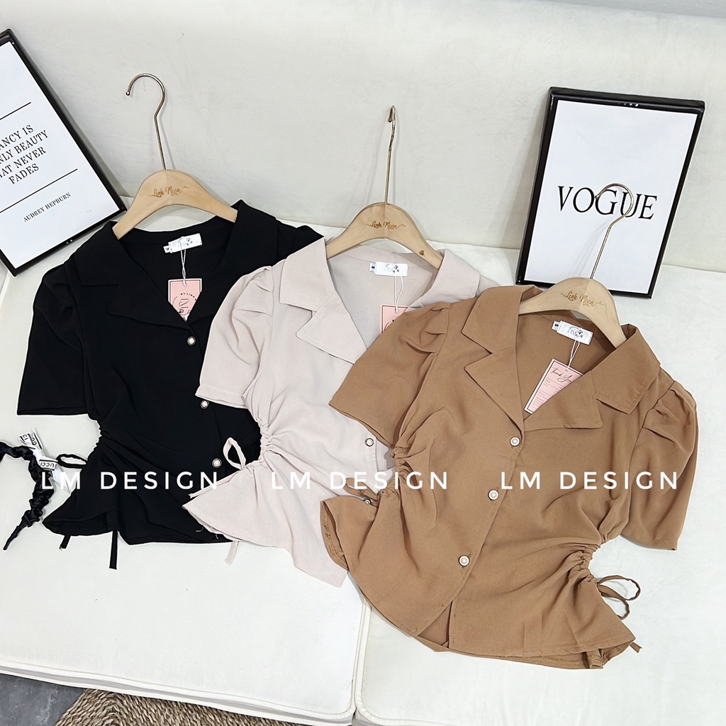 Áo cổ vest rút dây eo hot