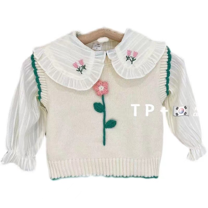 Set Áo Sơ Mi Không Tay Và Áo Len Thời Trang Xuân Thu Mới 2022 Cho Bé Gái