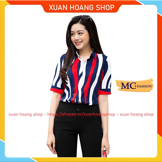Áo Sơ Mi Nữ Kiểu Công Sở Kẻ Sọc Đẹp Mc Fashion Tay Ngắn, Dài, Trắng, Đỏ, Vàng, Xanh Tím Than, Size Đủ, A610, A611