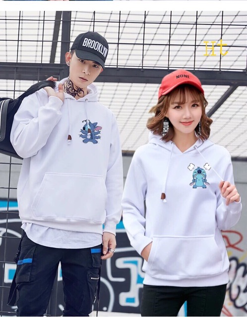 Áo hoodie nỉ mũ stich logo chó tai thỏ