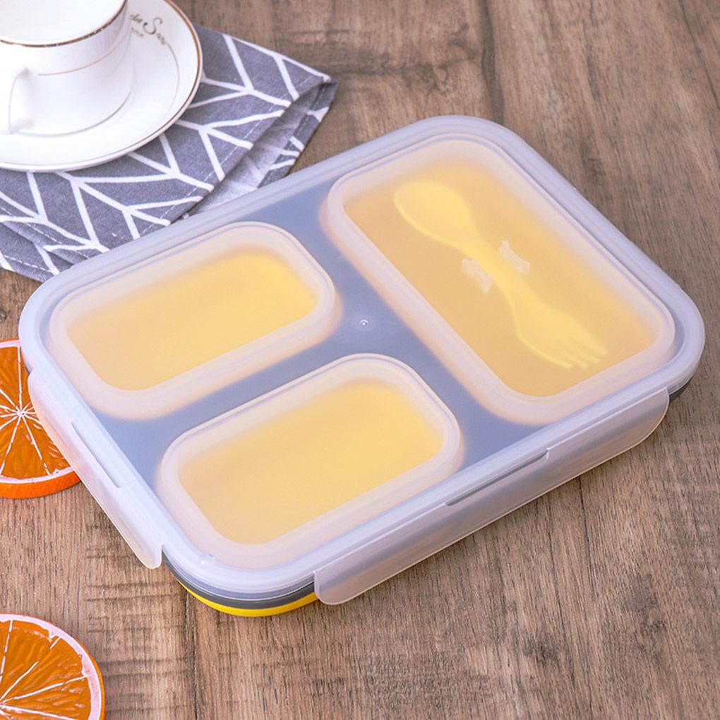 Hộp Đựng Cơm Trưa 3 Ngăn Bằng Silicone Có Thể Gấp Gọn Tiện Dụng