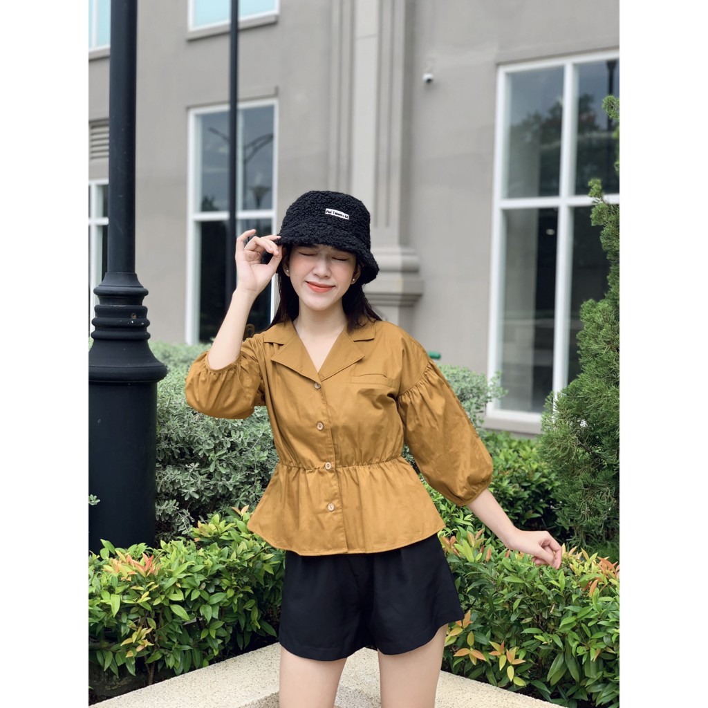 Áo sơ mi ngắn gài nút tay bồng DOKESI  - Lila Top