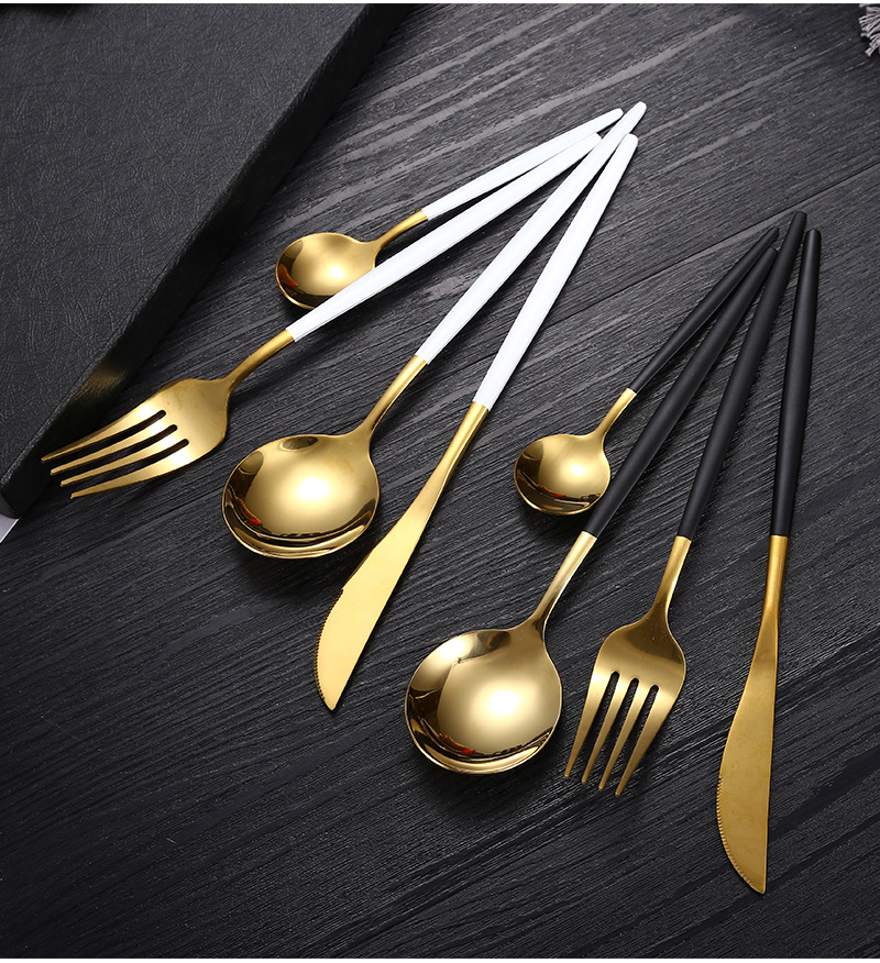 Bộ đồ ăn Dao kéo bằng thép không gỉ 304, dao để bàn, muỗng, nĩa, đũa, muỗng cà phê, năm lựa chọn