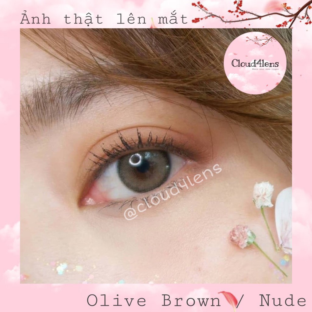 Kính áp tròng nâu viền Olive NUDE size S cận 0-10 độ HSD 6 tháng