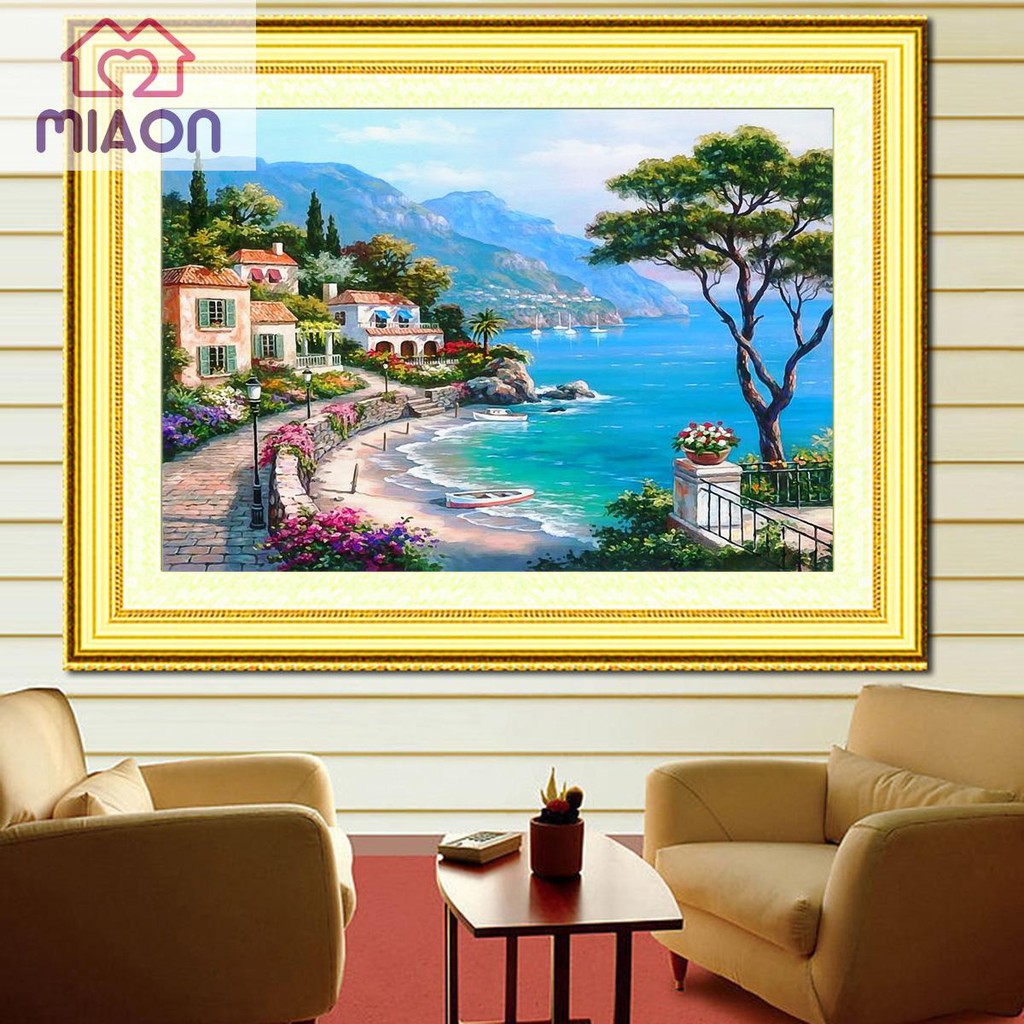 Bộ phụ kiện làm tranh đính đá DIY họa tiết 5D hình làng quê đơn giản | BigBuy360 - bigbuy360.vn