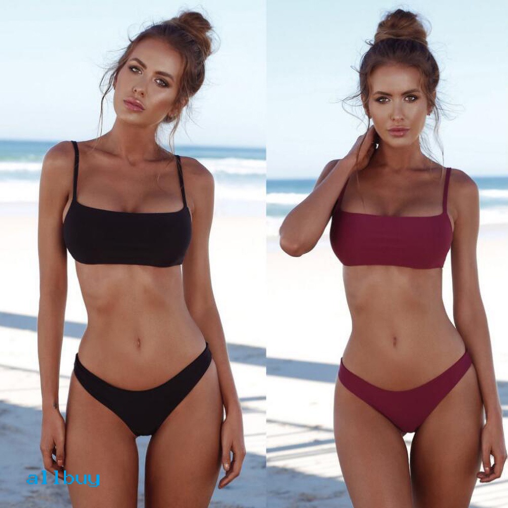 Bộ Đồ Bơi Bikini Hai Mảnh Không Dây Có Đệm Màu Sắc Trơn Dành Cho Nữ
