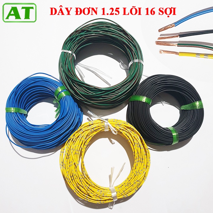 Dây Điện Đơn 1.25 mm2 Đồng Nguyên Chất 4 Màu Giá Bán 1m Dài