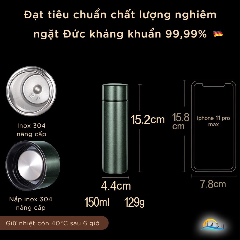 Bình giữ nhiệt mini 150ml cao cấp inox 316 kháng khuẩn nhỏ gọn trong túi xách SSGP