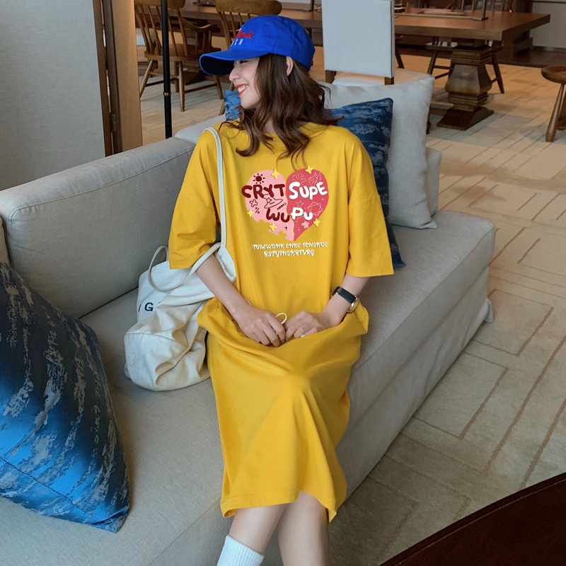 Đầm ZHELIHANGFEI mùa hè dáng dài qua gối rộng có túi chất liệu cotton