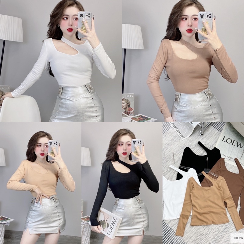 Áo thun nữ dài tay chéo cổ