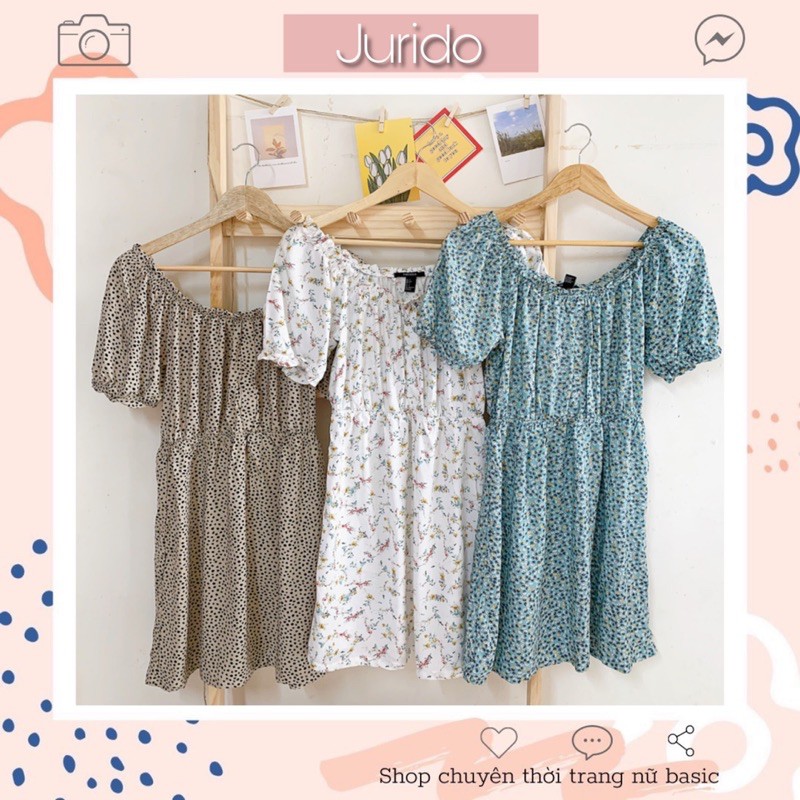 Đầm bẹt vai nhún thun tay phồng F21 vnxk